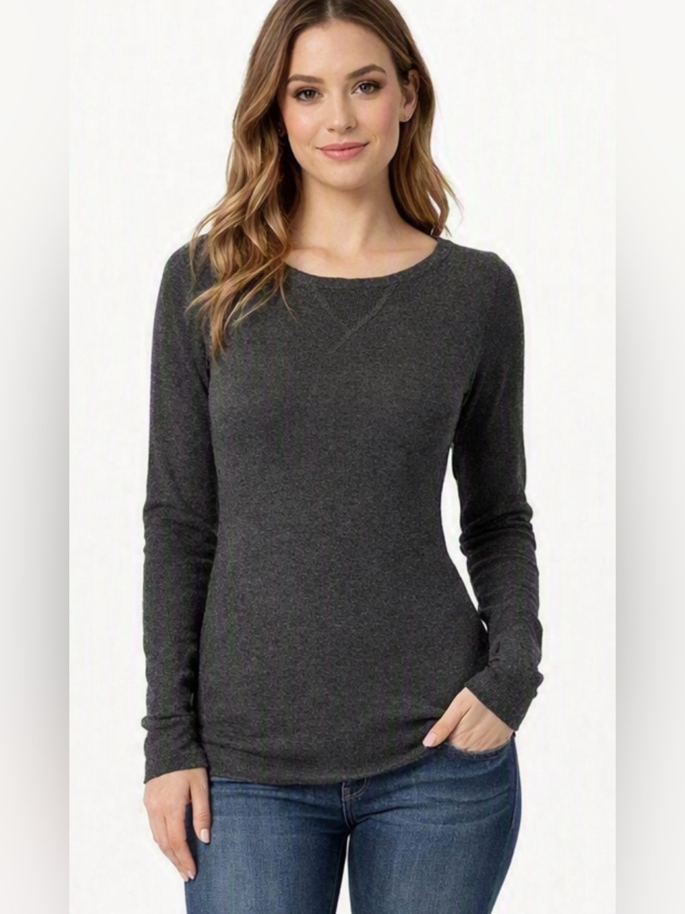 If It Were Me Womens Scoop Neck Sweater in Charcoal Grey Sz XS